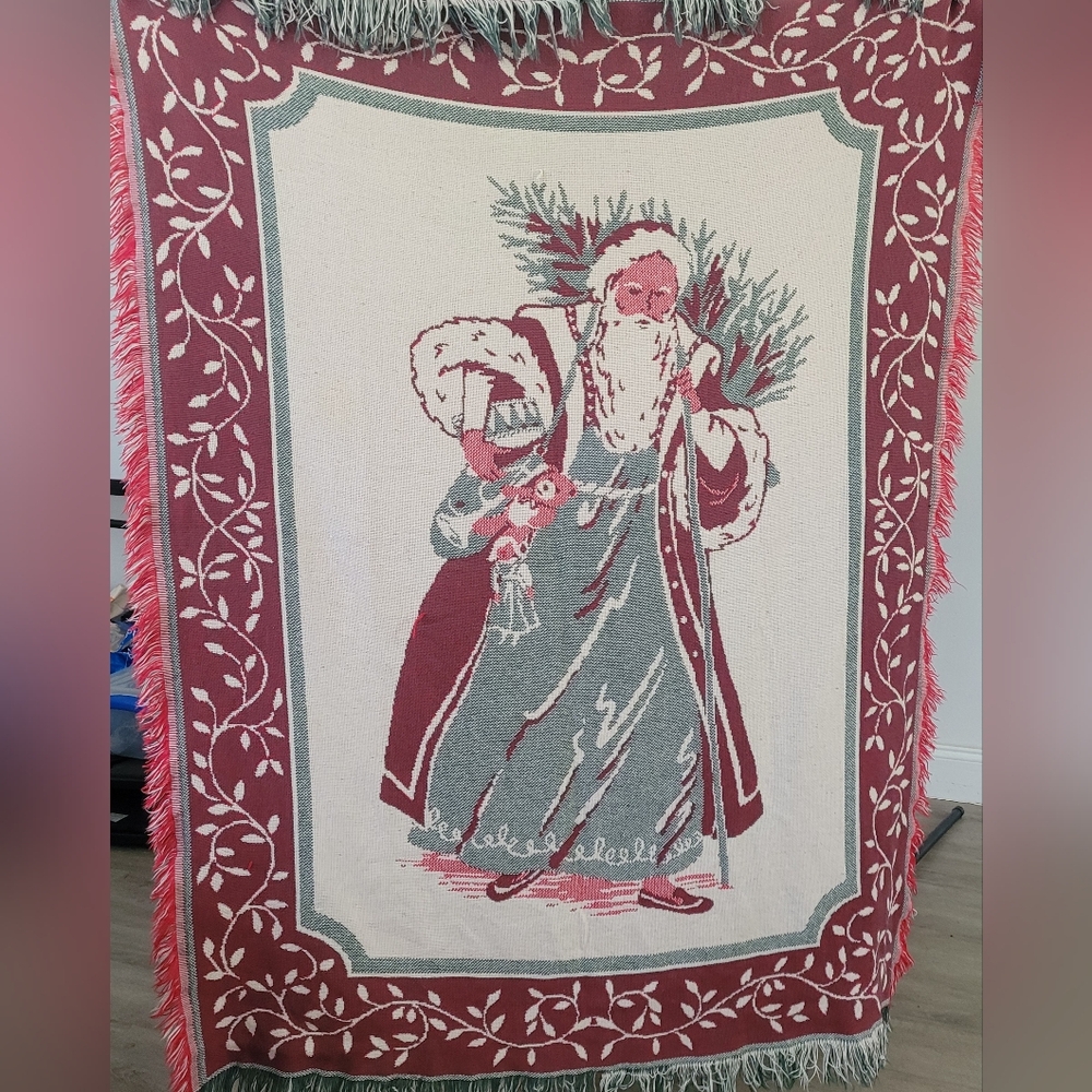 Goodwin Weavers Tapestry Throw Blanket Santa Claus 50x60" Cotton USA Christmas
